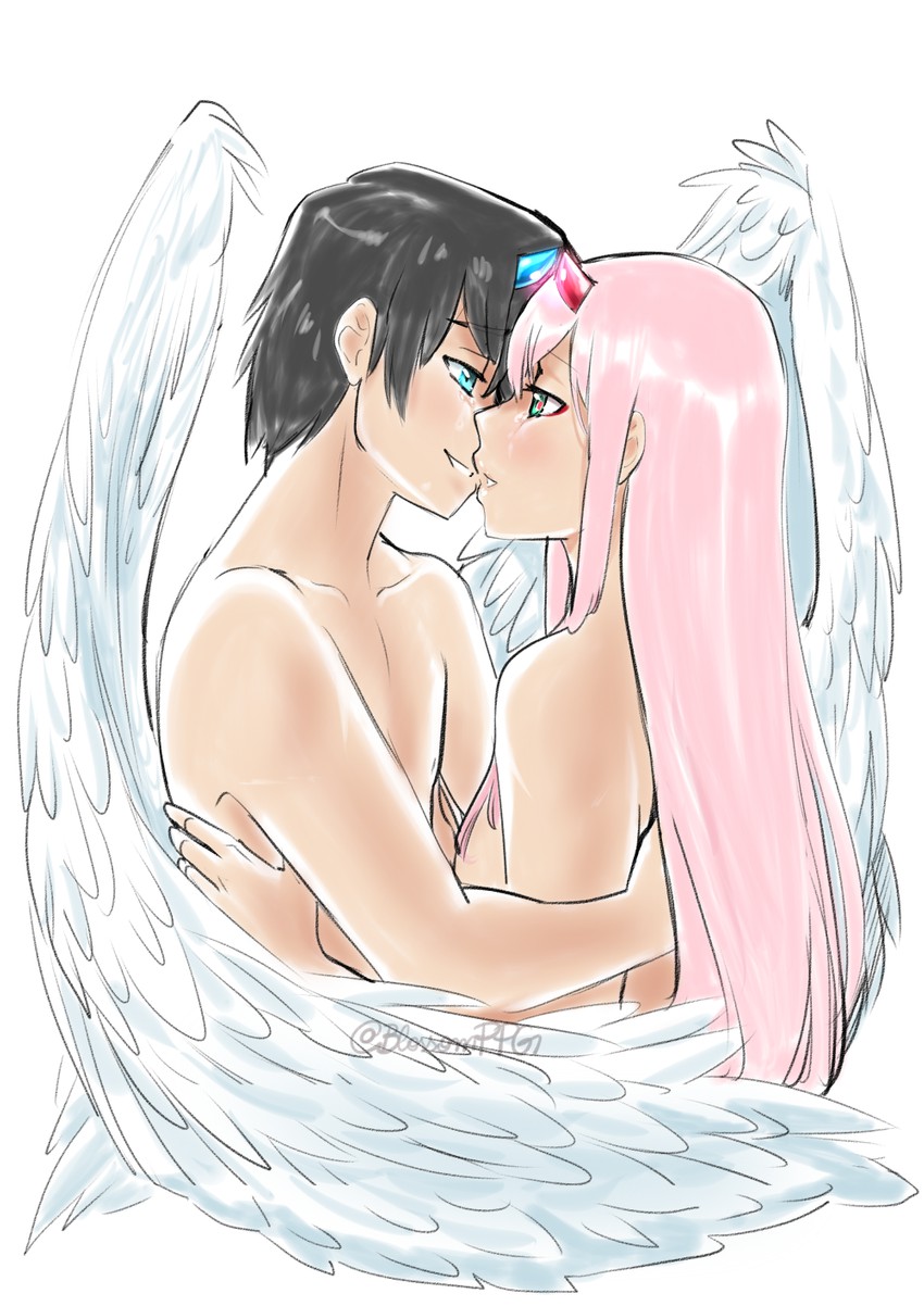 zero two and hiro (darling in the franxx) drawn by blossomppg