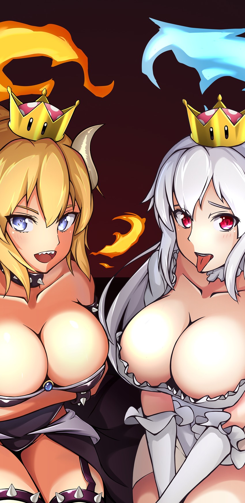 bowsette and princess king boo (mario and 2 more) drawn by funkygarage.