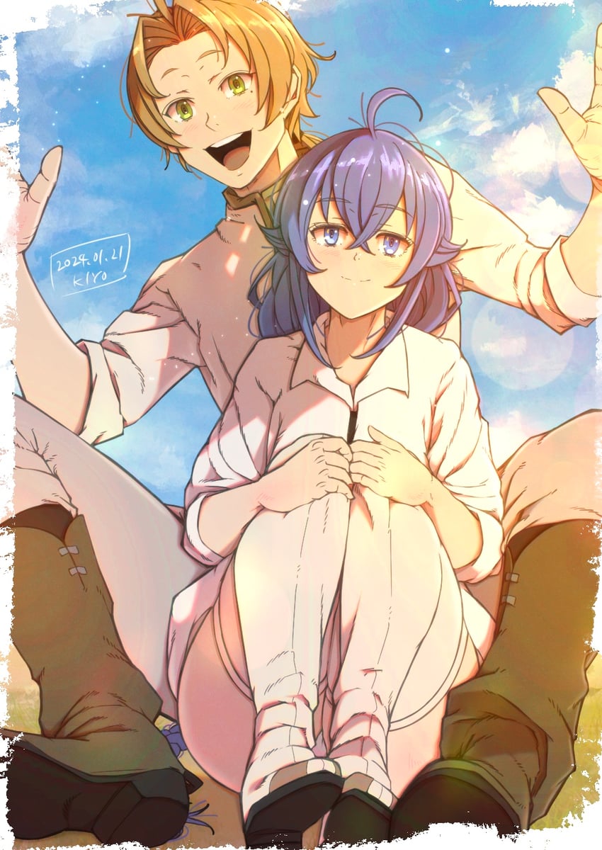 roxy migurdia and rudeus greyrat (mushoku tensei) drawn by kiyo_(a_sam_ko)