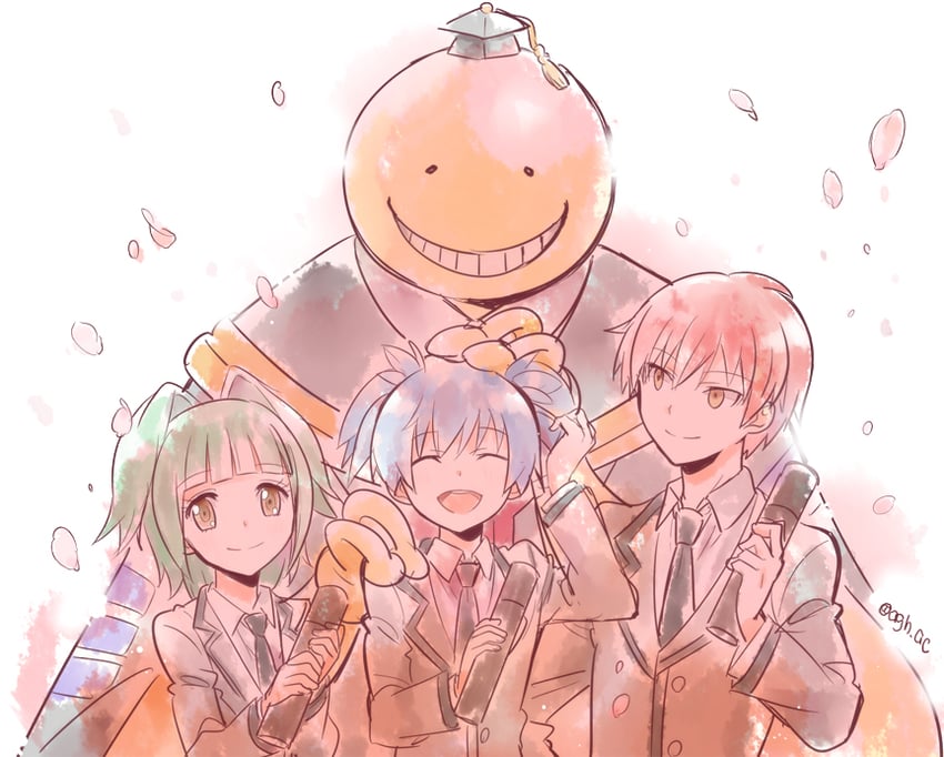 shiota nagisa, akabane karma, koro-sensei, and kayano kaede (ansatsu kyoushitsu) drawn by ageha