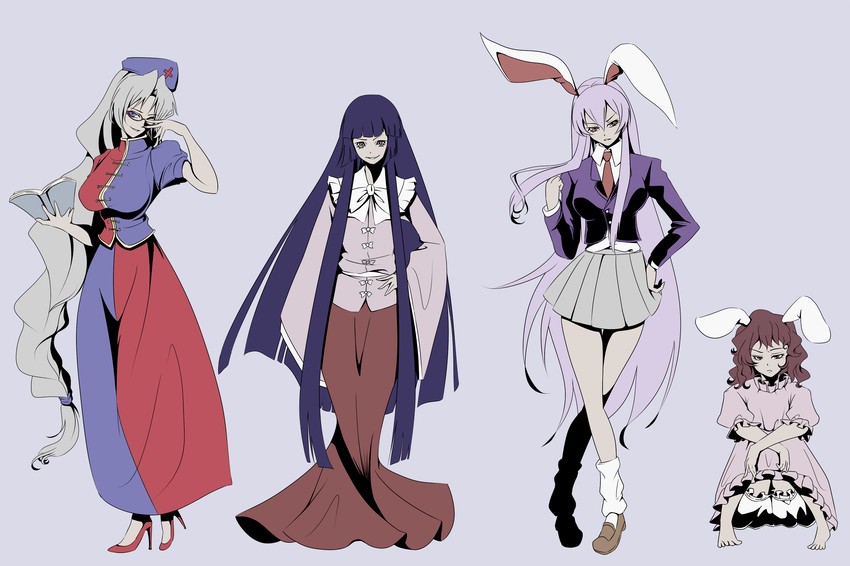 reisen udongein inaba, houraisan kaguya, inaba tewi, and yagokoro eirin (touhou) drawn by untue