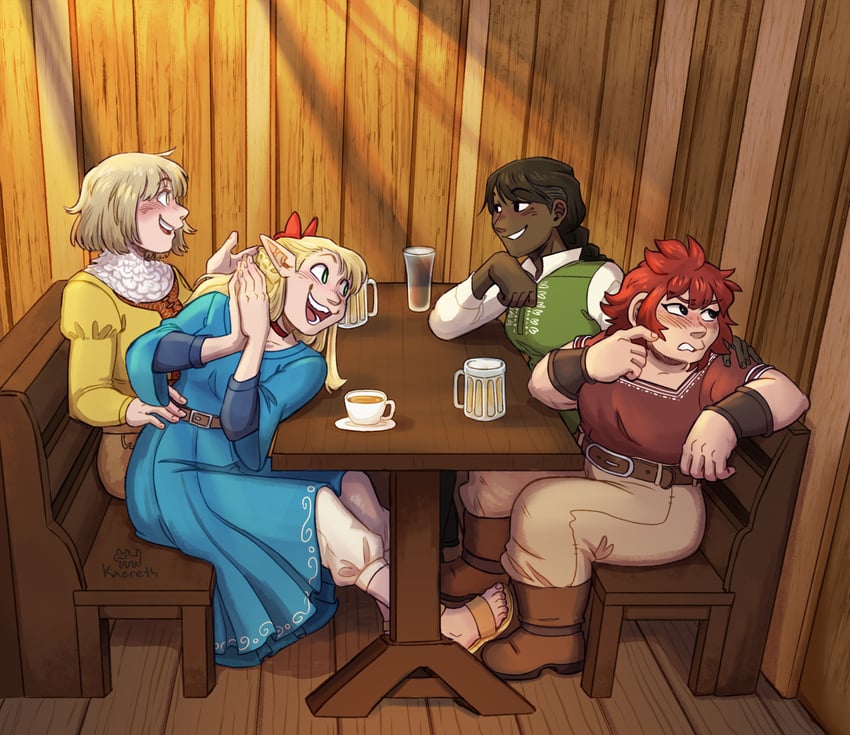 marcille donato, falin touden, namari, and kiki floke (dungeon meshi) drawn by kaereth