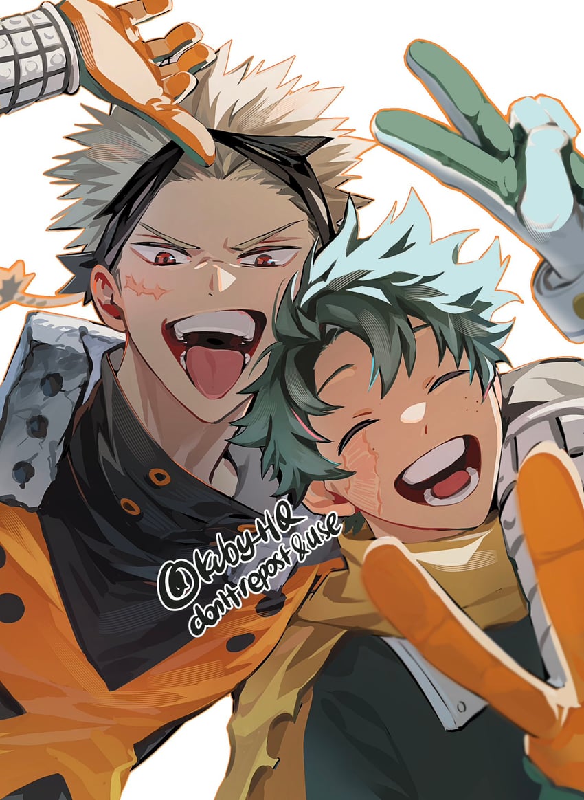 midoriya izuku and bakugou katsuki (boku no hero academia) drawn by kubbbbbbbbby