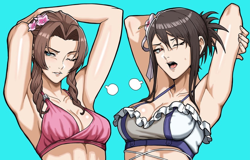 tifa lockhart and aerith gainsborough (final fantasy and 2 more) drawn by mikey_pie