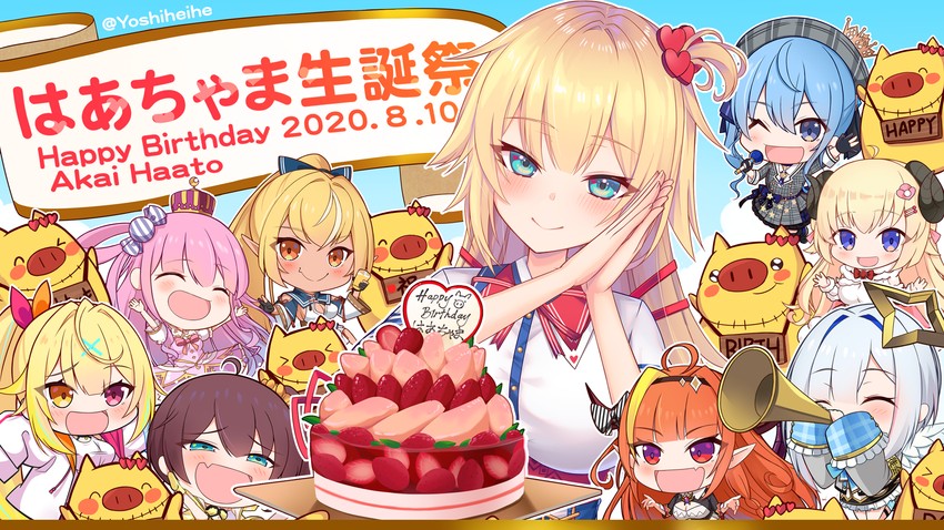 hoshimachi suisei, amane kanata, shiranui flare, kiryu coco, natsuiro matsuri, and 5 more (hololive and 1 more) drawn by yoshiheihe