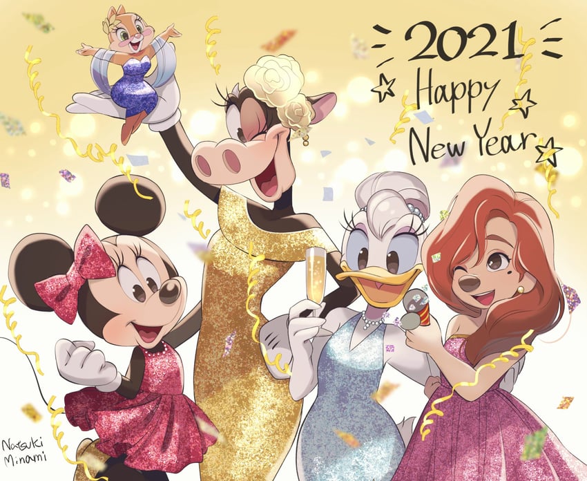 minnie mouse, daisy duck, clarice, roxanne, and clarabelle cow (mickey mouse & friends and 2 more) drawn by natsuki_nori