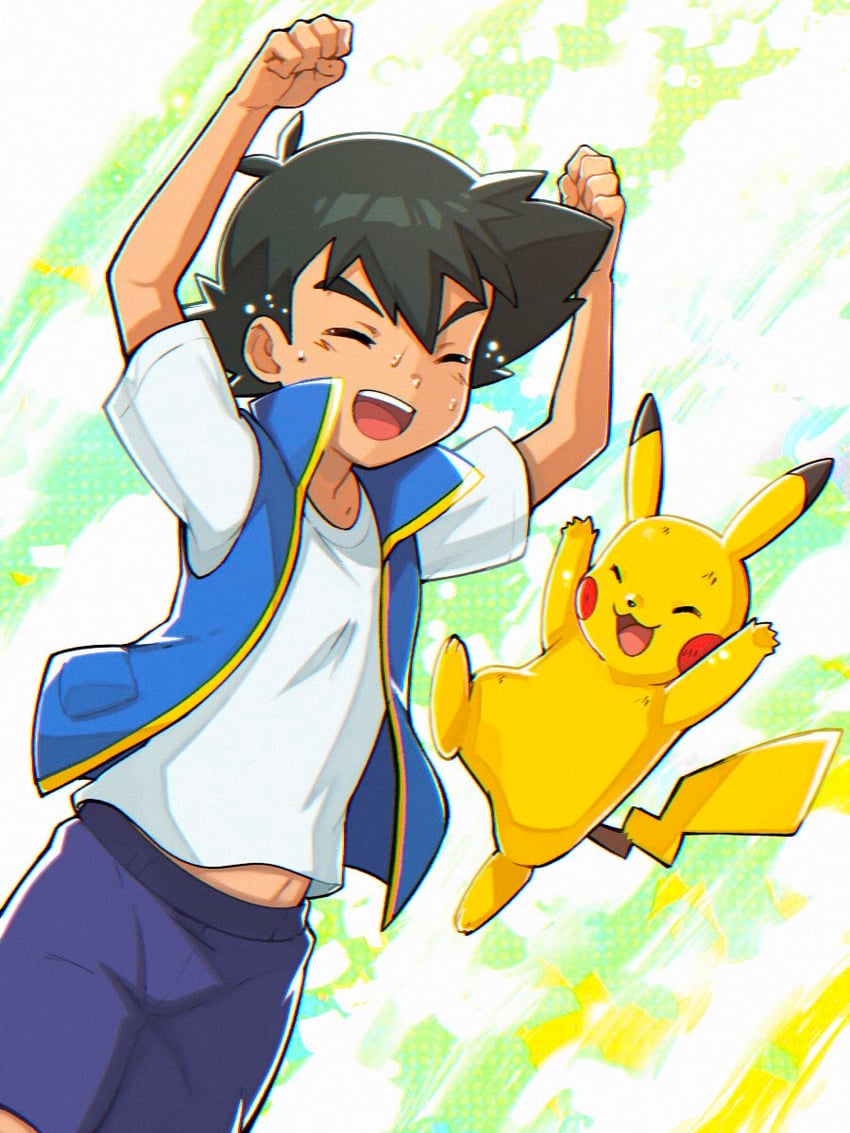 pikachu and ash ketchum (pokemon and 1 more) drawn by tama!_(lazyturtle)