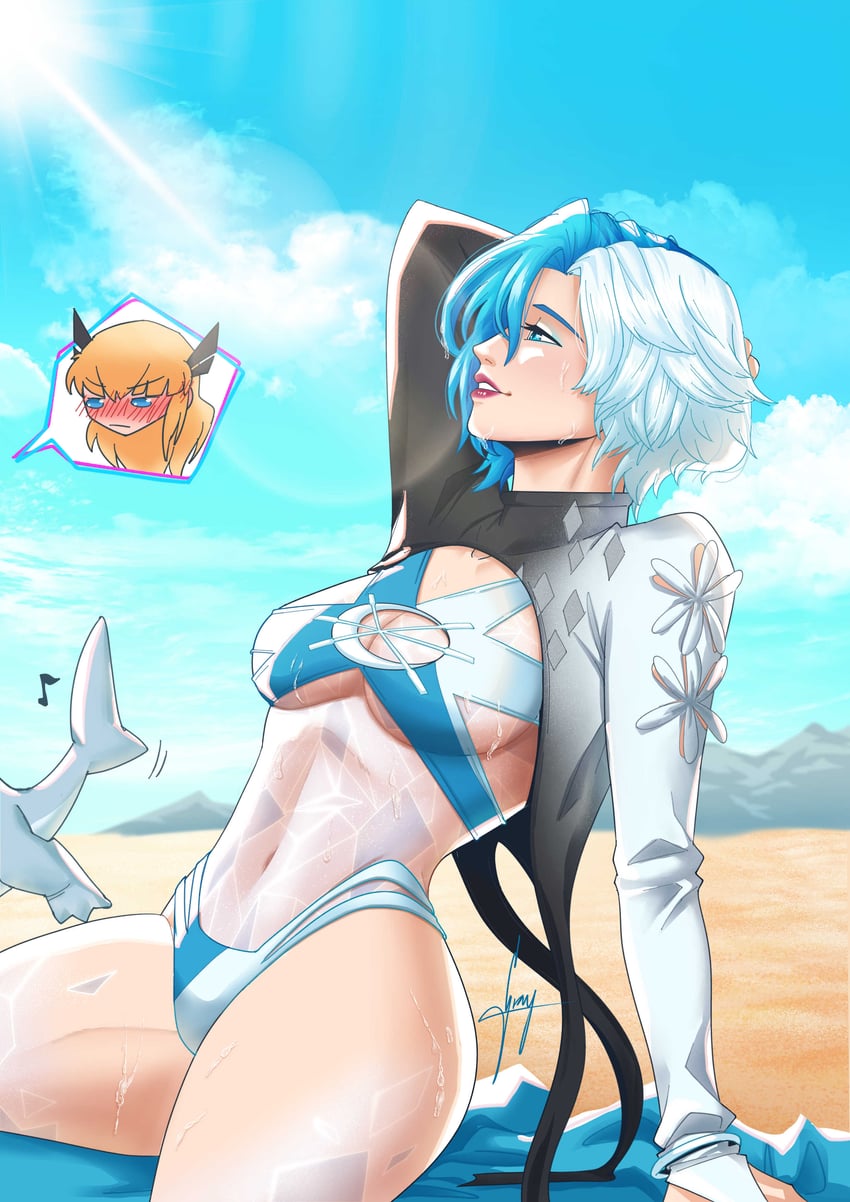 magik, luna snow, and jeff the land shark (marvel and 1 more) drawn by grayhoodiee