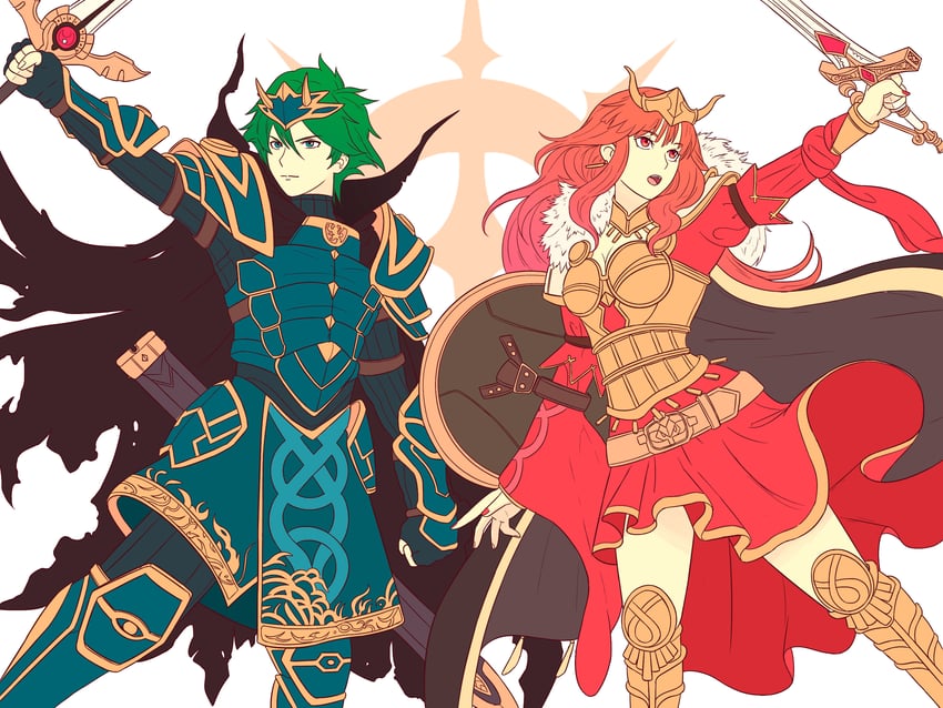 celica and alm (fire emblem and 2 more) drawn by truejekart