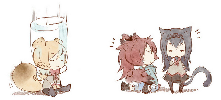 akemi homura, sakura kyoko, and tomoe mami (mahou shoujo madoka magica) drawn by die_(die0118)