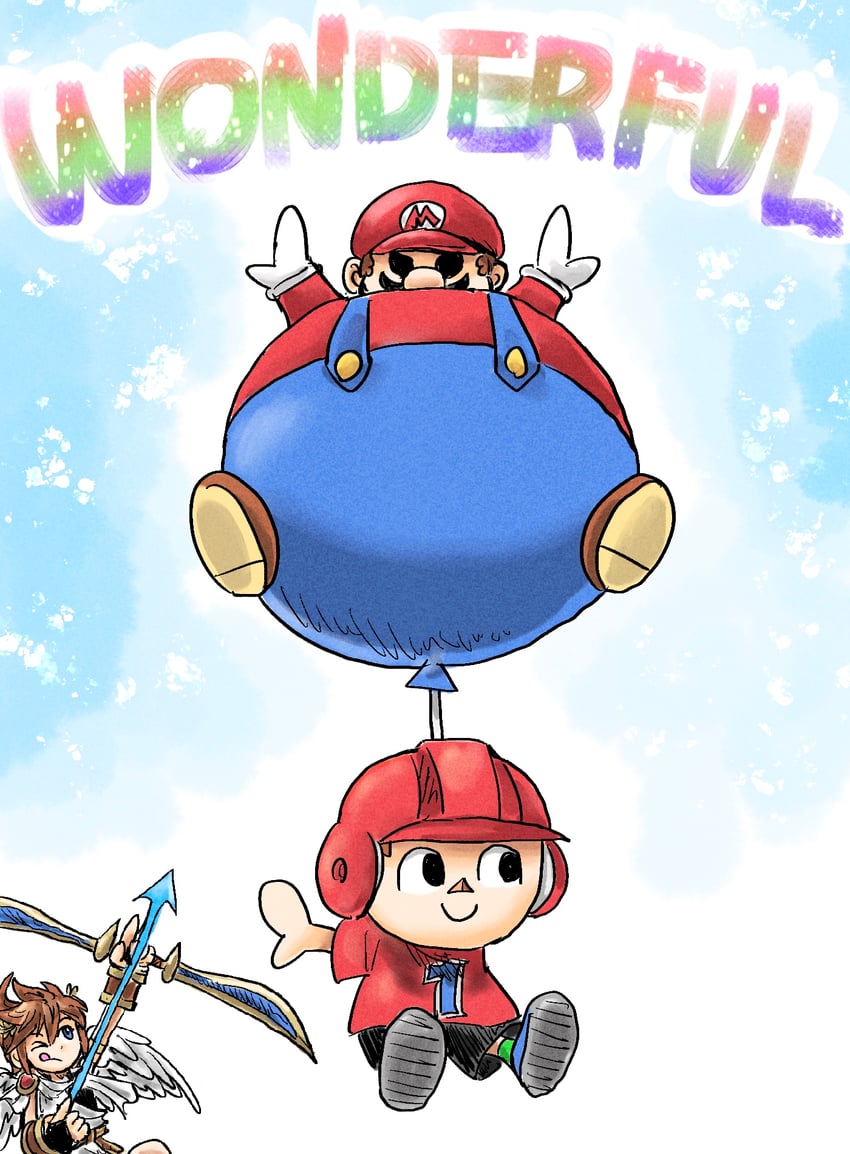 mario, pit, and villager (mario and 5 more) drawn by kicdon