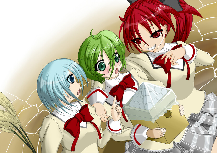 miki sayaka, sakura kyoko, undo pia, and wind pier (mahou shoujo madoka magica and 1 more) drawn by magnagiga