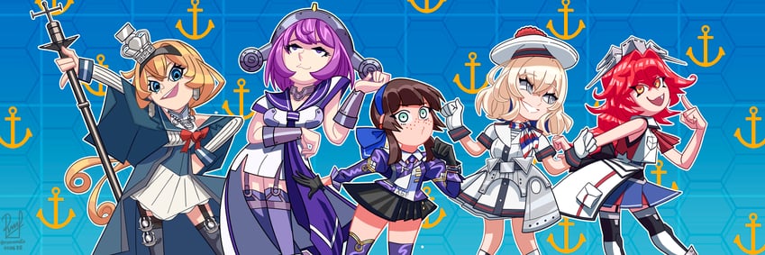 mogador, gloire, lexington, valiant, and phoenix (kantai collection) drawn by ron_(pixiv83091338)