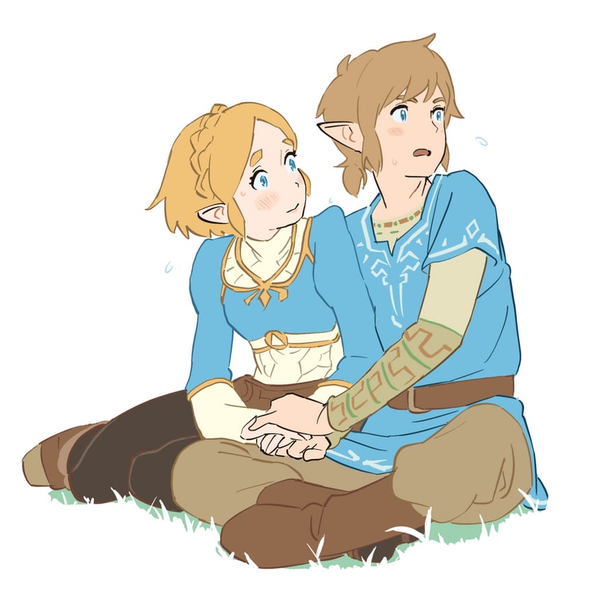 link and princess zelda (the legend of zelda and 1 more) drawn by 55bata6rou