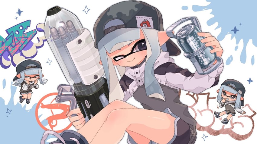 inkling player character and inkling girl (splatoon and 1 more) drawn by salmon_100