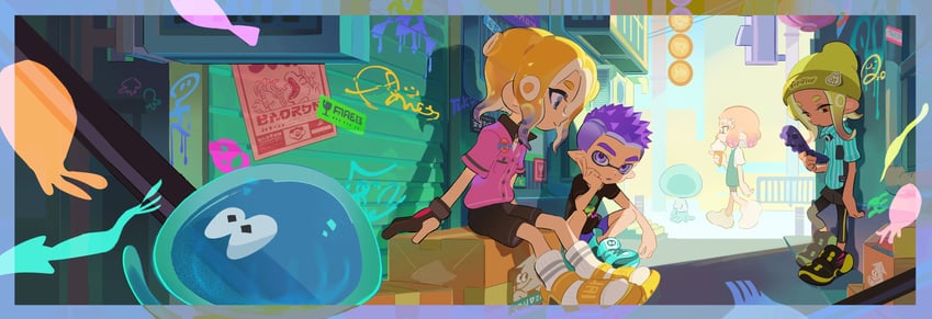inkling player character, inkling girl, octoling player character, octoling girl, inkling boy, and 1 more (splatoon and 1 more) drawn by jiuniaoshan