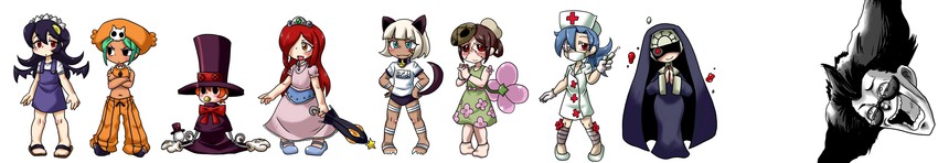 filia, samson, valentine, ms. fortune, cerebella, and 8 more (jojo no kimyou na bouken and 1 more) drawn by aruse_yuushi