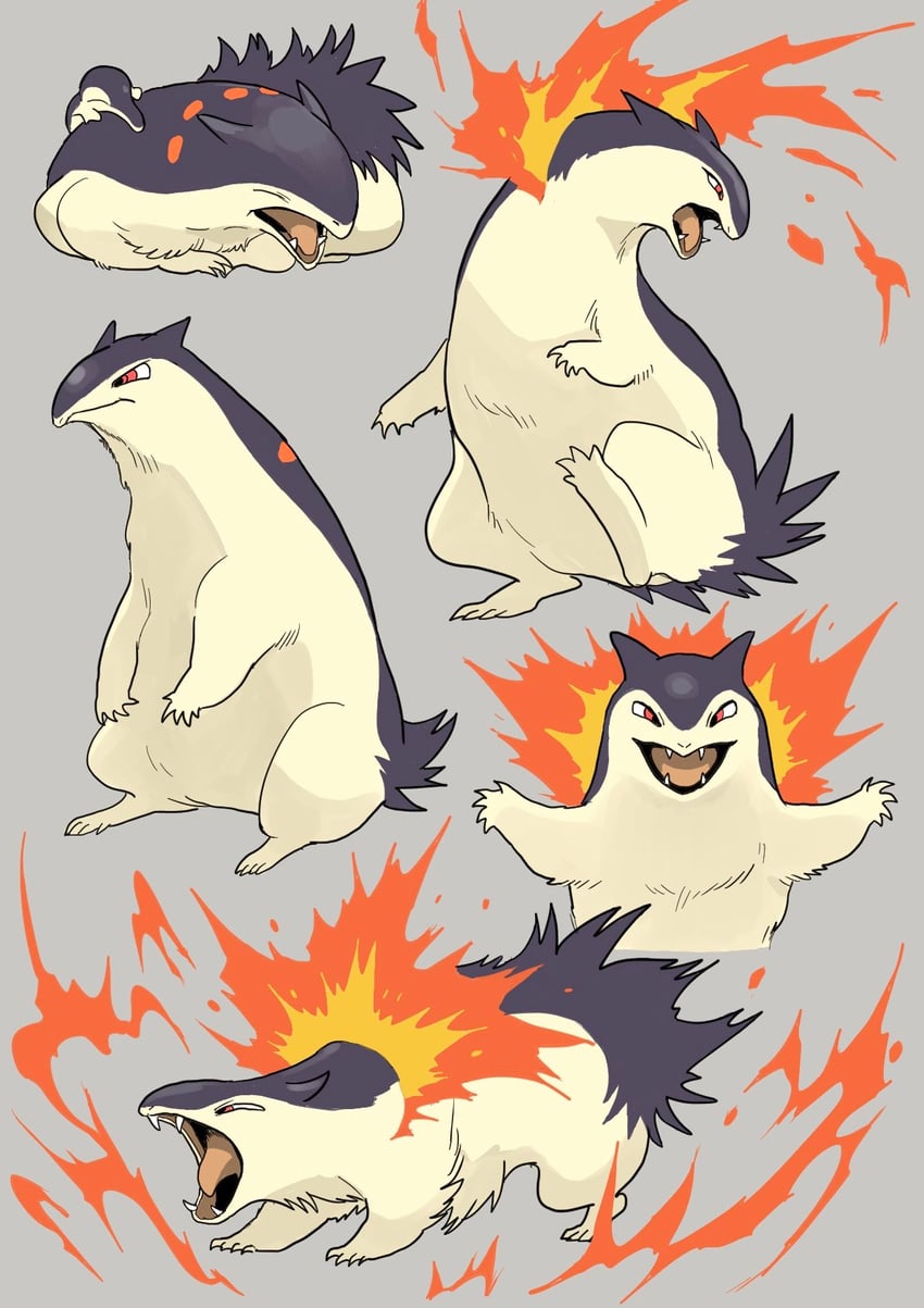 cyndaquil and typhlosion (pokemon) drawn by kumakoro_(tetsupag)