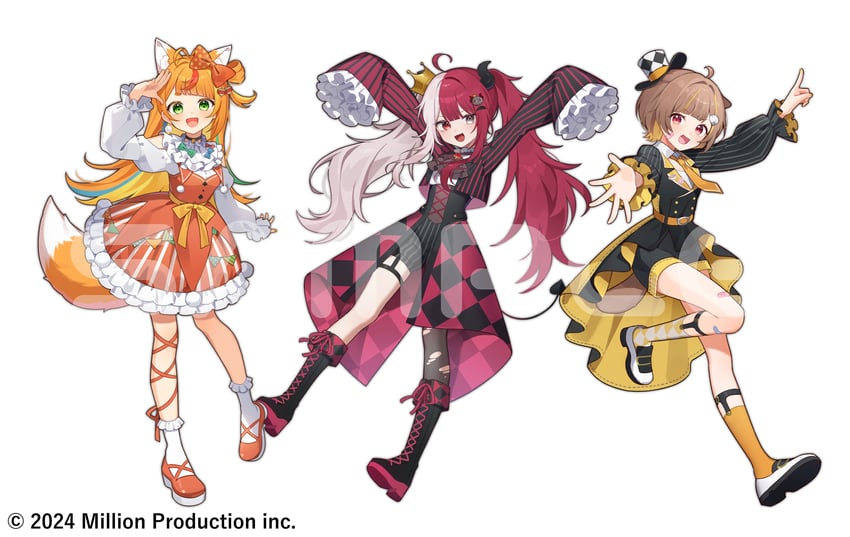 otonose raco, akubi demonspade, and komawari koma (million production) drawn by waka_(wk4444)