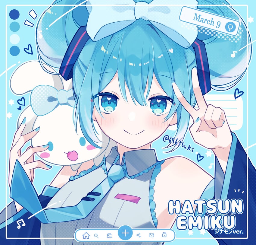 hatsune miku, cinnamoroll, and cinnamiku (vocaloid and 2 more) drawn by oosaka_rei