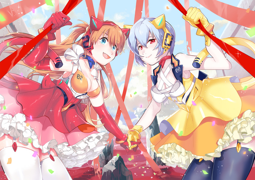 souryuu asuka langley and ayanami rei (neon genesis evangelion) drawn by ochiai_maharu