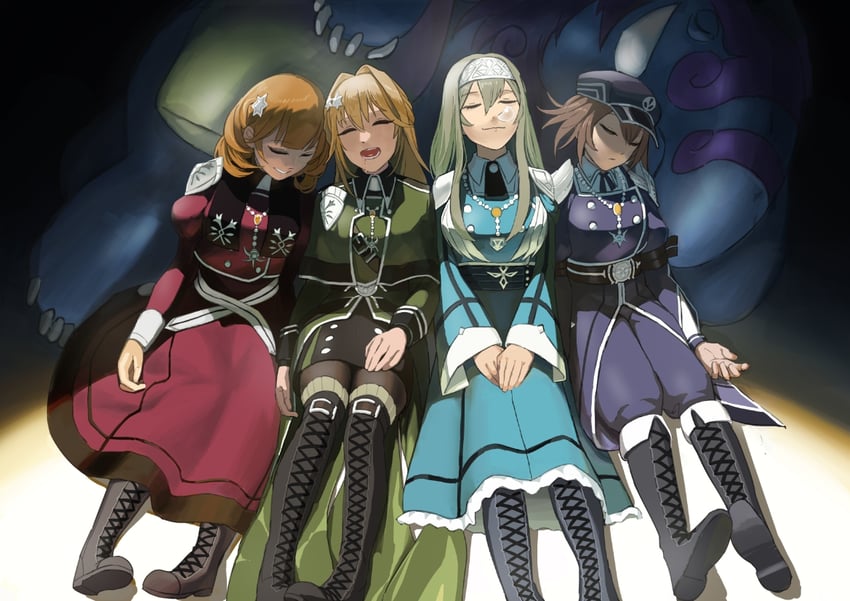 exosister irene, exosister elis, exosister stella, exosister sophia, and number 41 bagooska the terribly tired tapir (yu-gi-oh!) drawn by k-k
