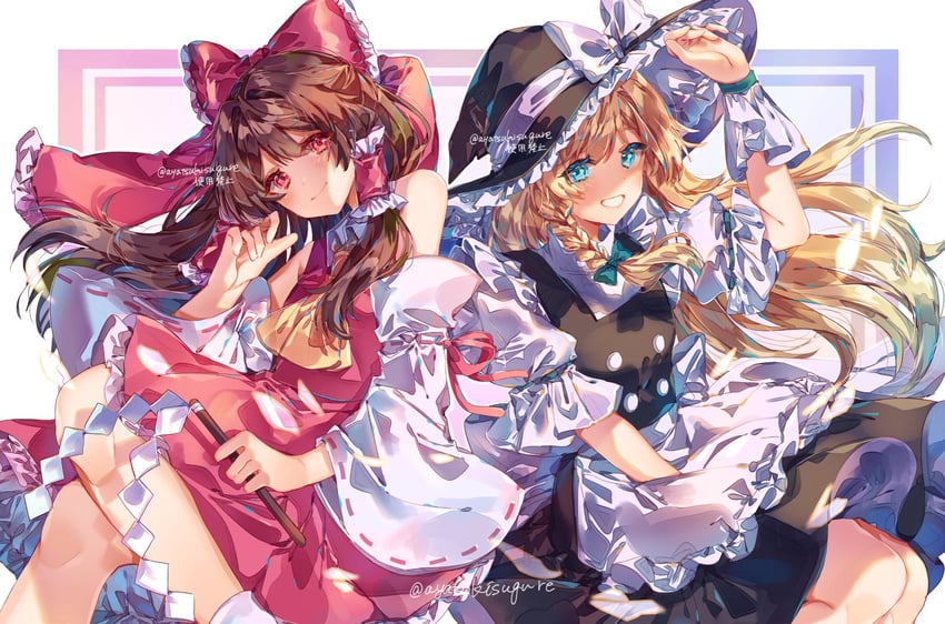 hakurei reimu and kirisame marisa (touhou) drawn by ayatsuki_sugure