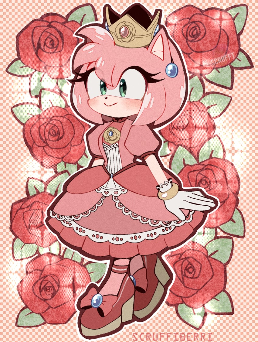 princess peach and amy rose (mario and 1 more) drawn by scruffyart