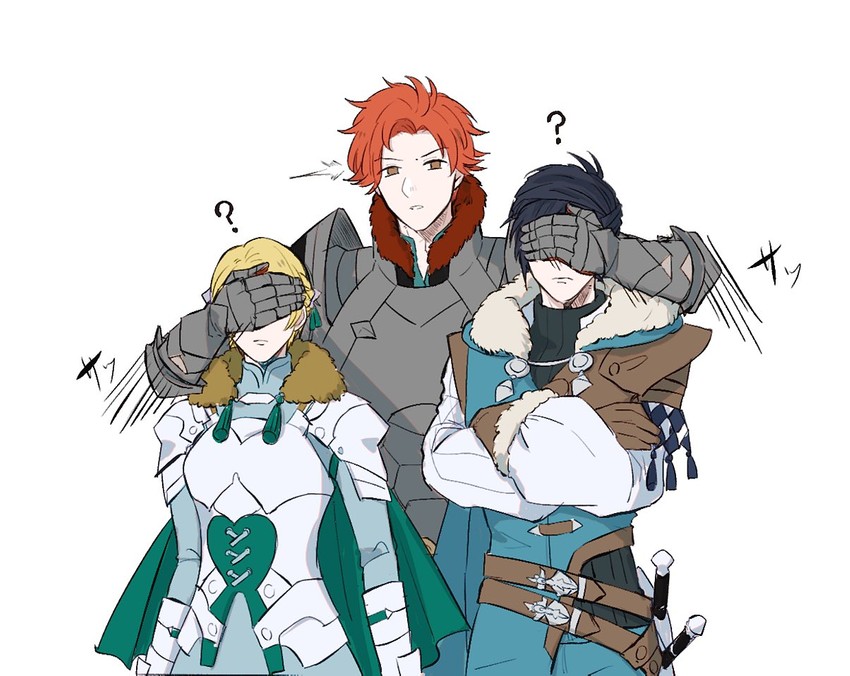 ingrid brandl galatea, sylvain jose gautier, and felix hugo fraldarius (fire emblem and 1 more) drawn by 9jsleep