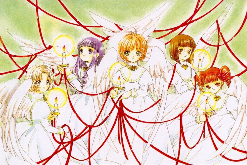 kinomoto sakura, daidouji tomoyo, sasaki rika, yanagisawa naoko, and mihara chiharu (cardcaptor sakura) drawn by clamp_(circle)