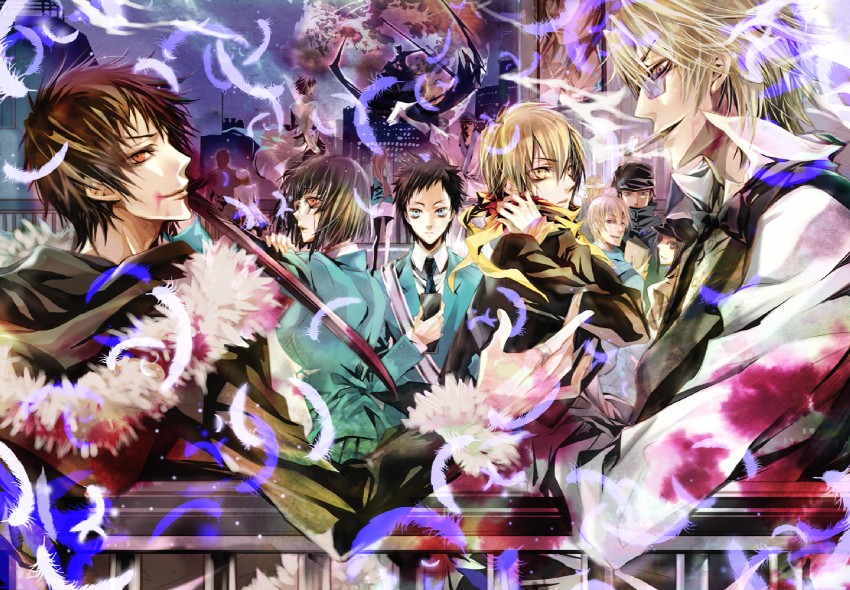 orihara izaya, sonohara anri, heiwajima shizuo, celty sturluson, ryuugamine mikado, and 9 more (durarara!!) drawn by lee_sun_young