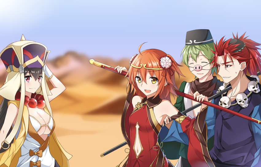 fujimaru ritsuka, xuangzang sanzang, sun wukong, li shuwen, zhu bajie, and 2 more (fate and 2 more) drawn by tsuezu