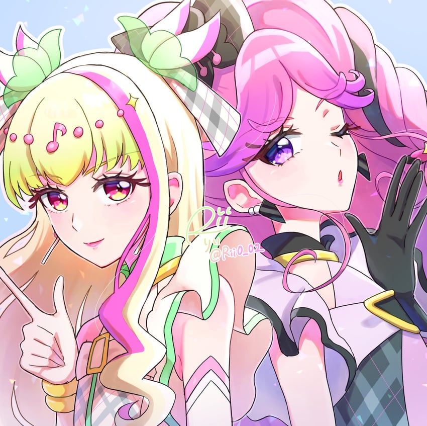 cure zukyuun, cure kiss, purirun, and meroron (precure and 1 more) drawn by rii_(rii0_02)