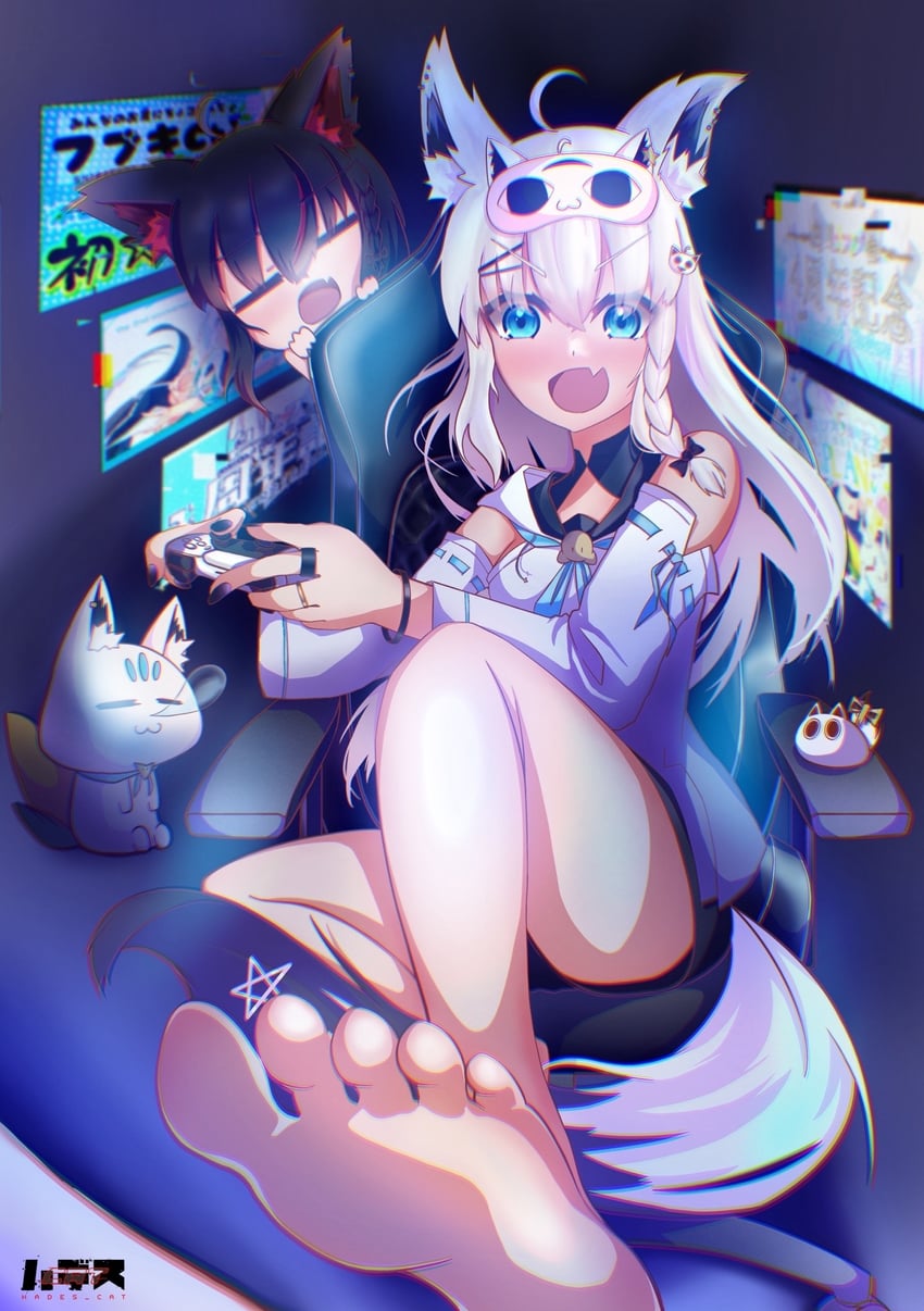 shirakami fubuki, kurokami fubuki, sukonbu, and nejima kitsune (hololive) drawn by hades_cat