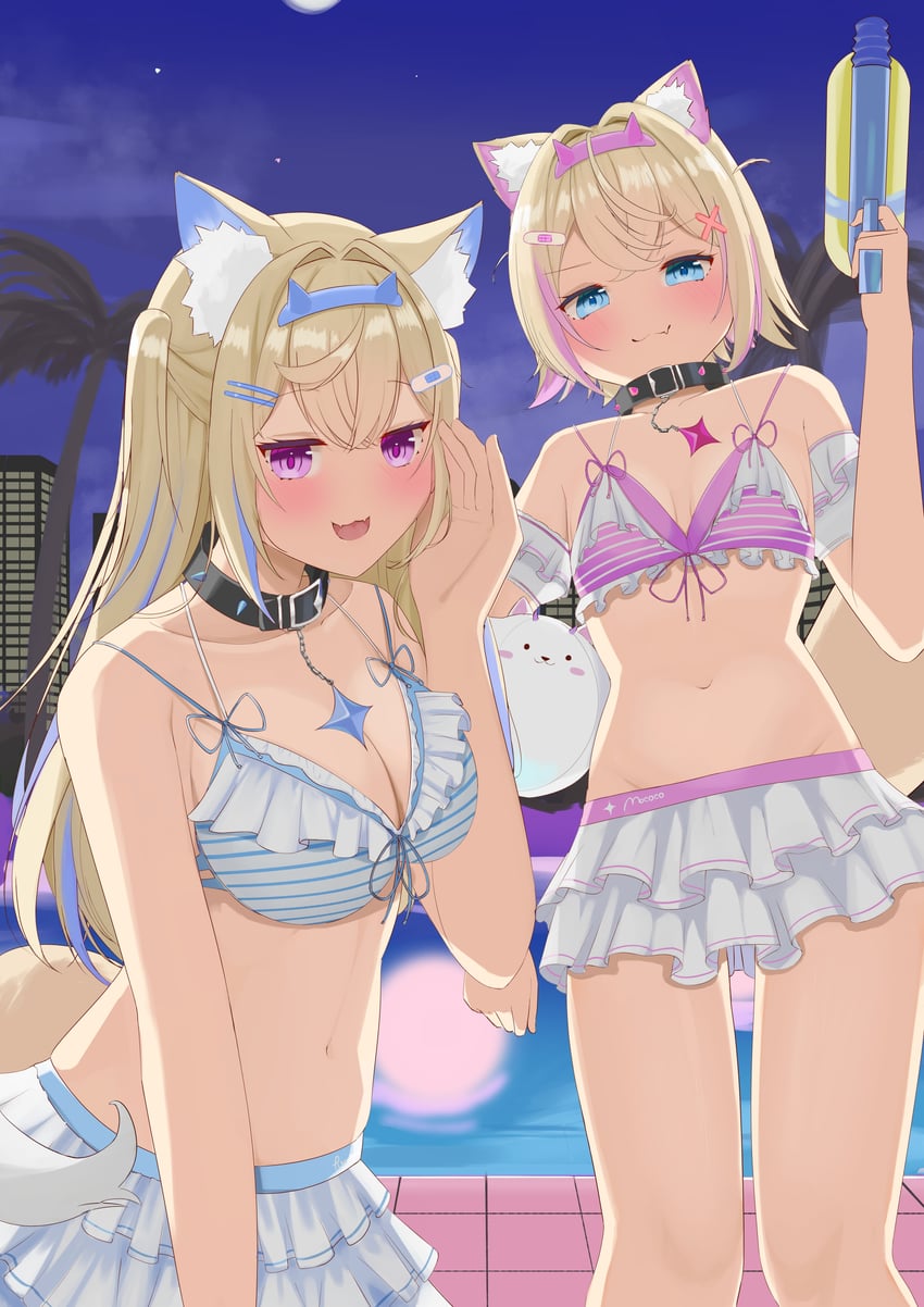 fuwawa abyssgard, mococo abyssgard, and perroccino (hololive and 1 more) drawn by toumi