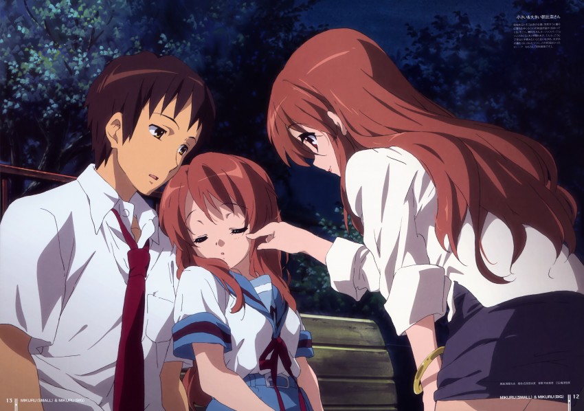 asahina mikuru and kyon (suzumiya haruhi no yuuutsu) drawn by nishiya_futoshi