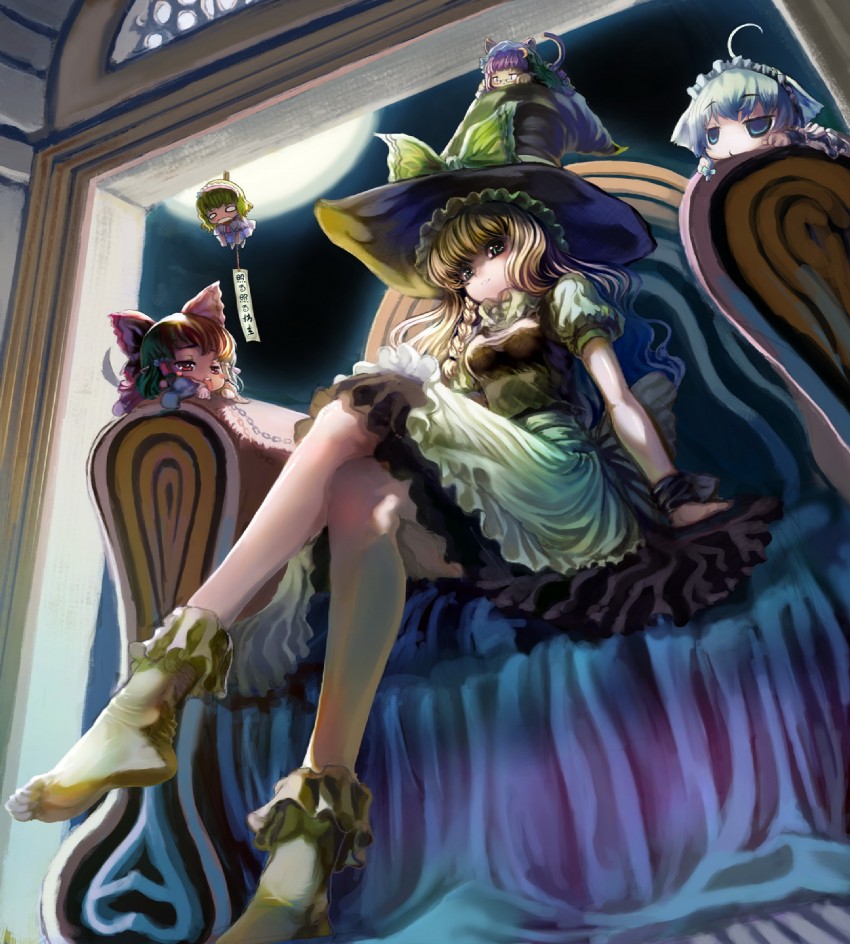 hakurei reimu, kirisame marisa, izayoi sakuya, alice margatroid, patchouli knowledge, and 1 more (touhou) drawn by st.microscope
