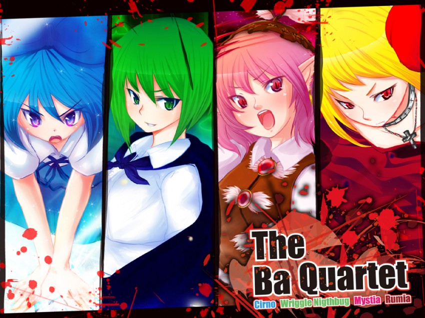 cirno, rumia, mystia lorelei, and wriggle nightbug (touhou) drawn by dorogumi