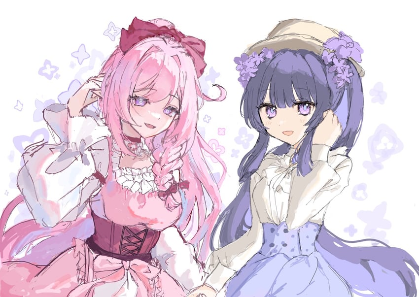raiden mei and elysia (honkai and 1 more) drawn by done_(qz1c_) and ousssx_x