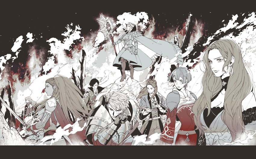 edelgard von hresvelg, dorothea arnault, bernadetta von varley, petra macneary, hubert von vestra, and 3 more (fire emblem and 1 more) drawn by krazehkai