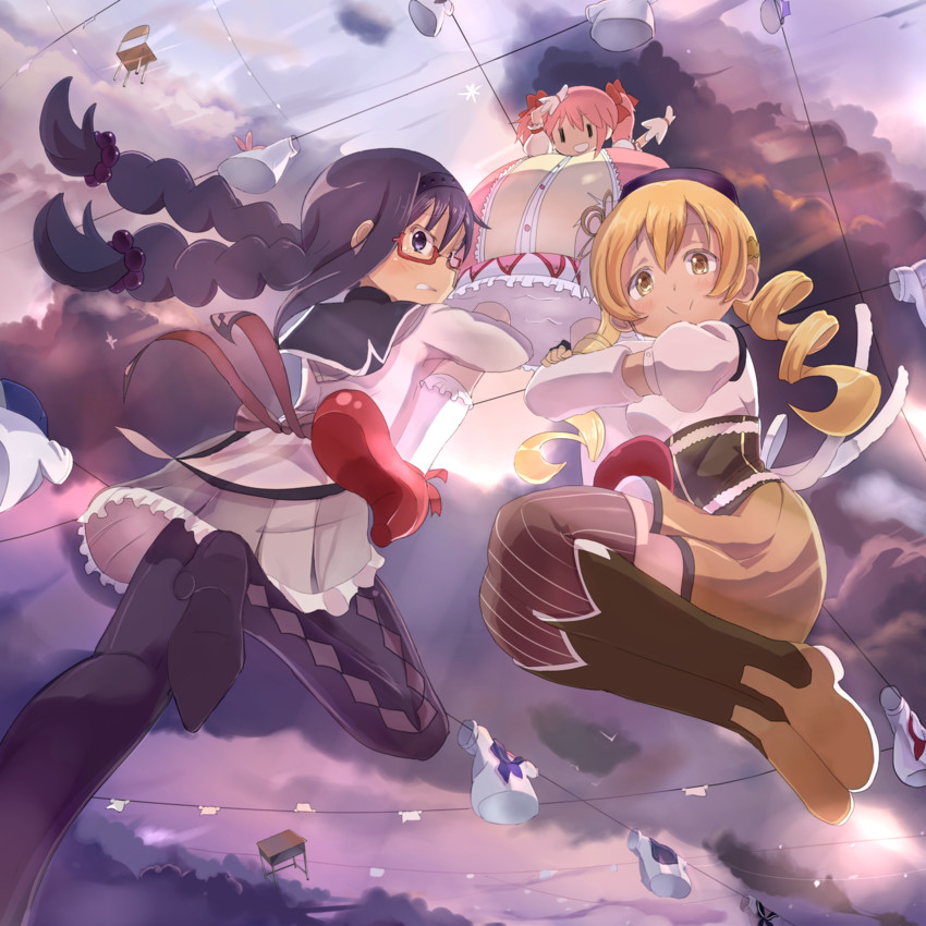 akemi homura, kaname madoka, tomoe mami, and patricia (mahou shoujo madoka magica) drawn by hitoshi_suda