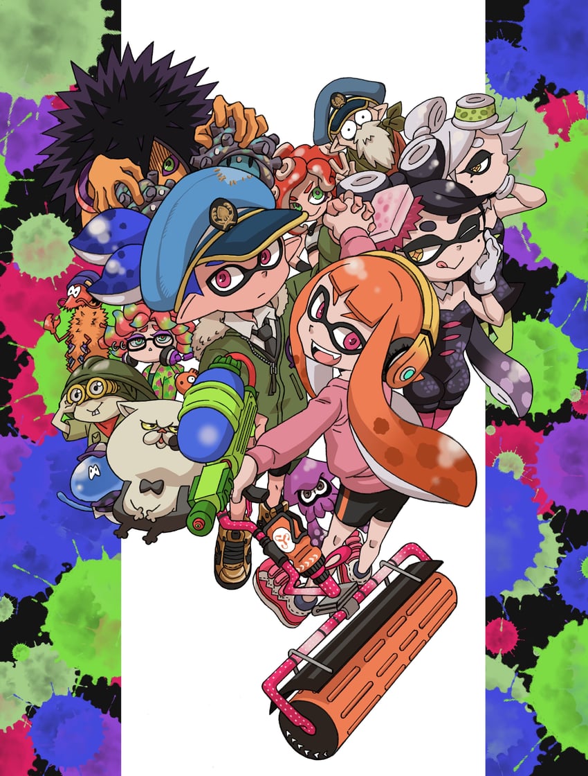 inkling player character, inkling girl, callie, marie, inkling boy, and 10 more (splatoon and 1 more) drawn by yoshizawa_miyabi
