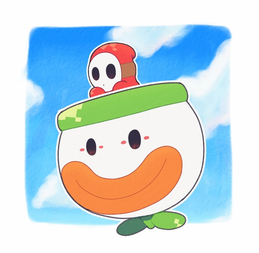shy guy and koopa clown car (mario) drawn by mofupoyo