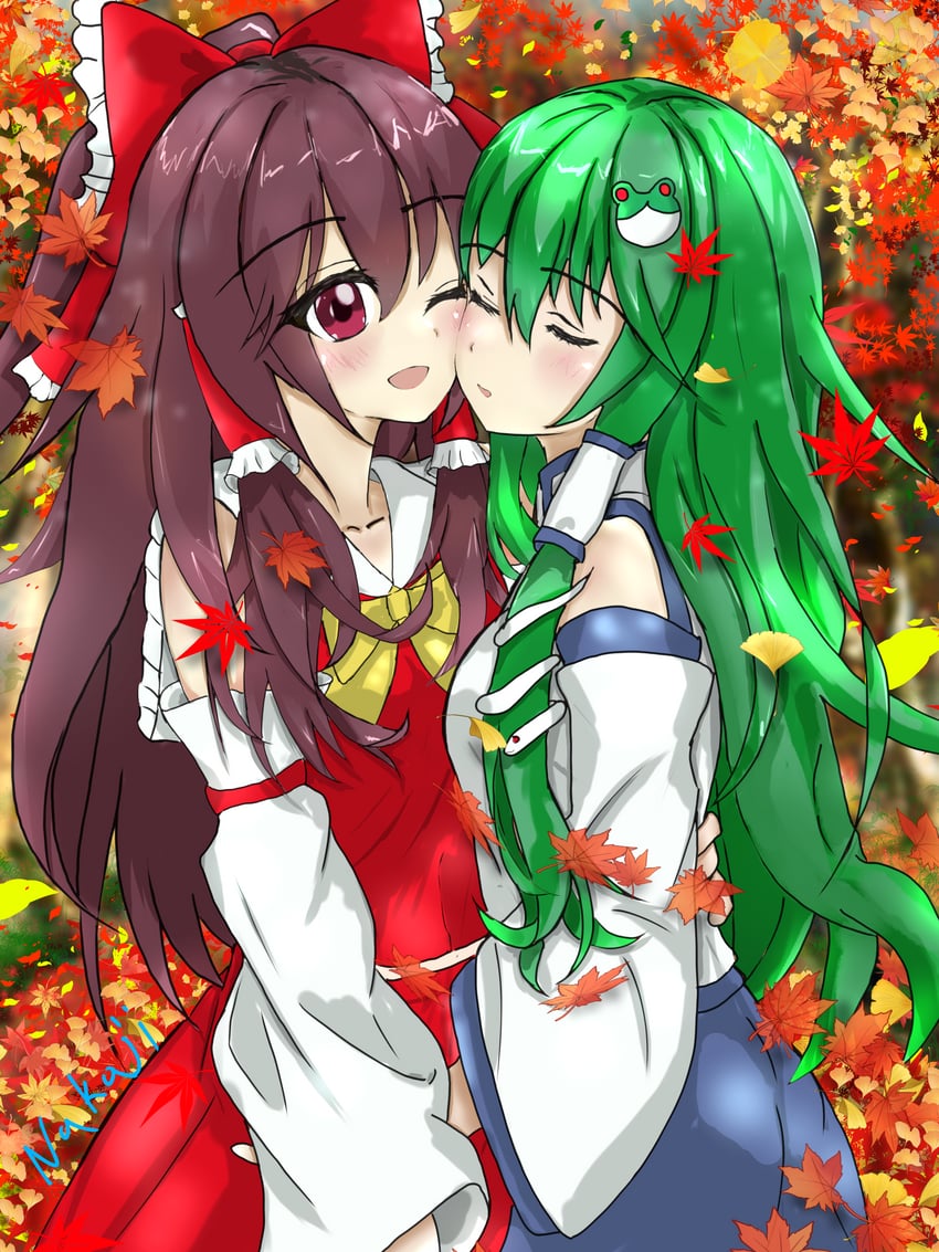 hakurei reimu and kochiya sanae (touhou) drawn by hrnaka_nakaji12