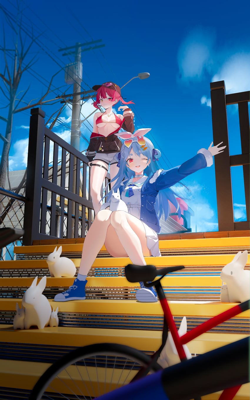 houshou marine and usada pekora (hololive) drawn by dingding_(chongsangjun)
