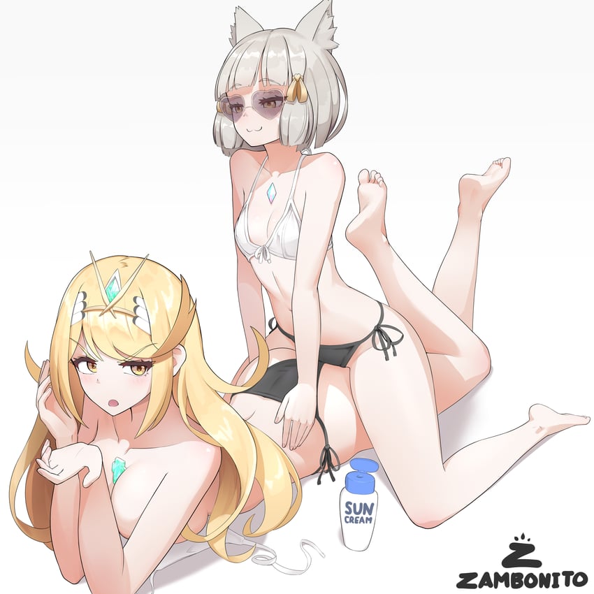mythra and nia (xenoblade chronicles and 1 more) drawn by zambonito