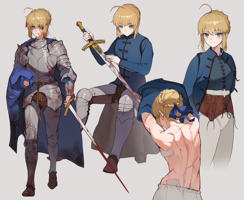 artoria pendragon and saber (fate and 1 more) drawn by jason_kim
