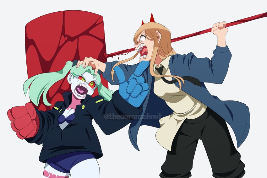 power and rebecca (chainsaw man and 2 more) drawn by aaron_schmit