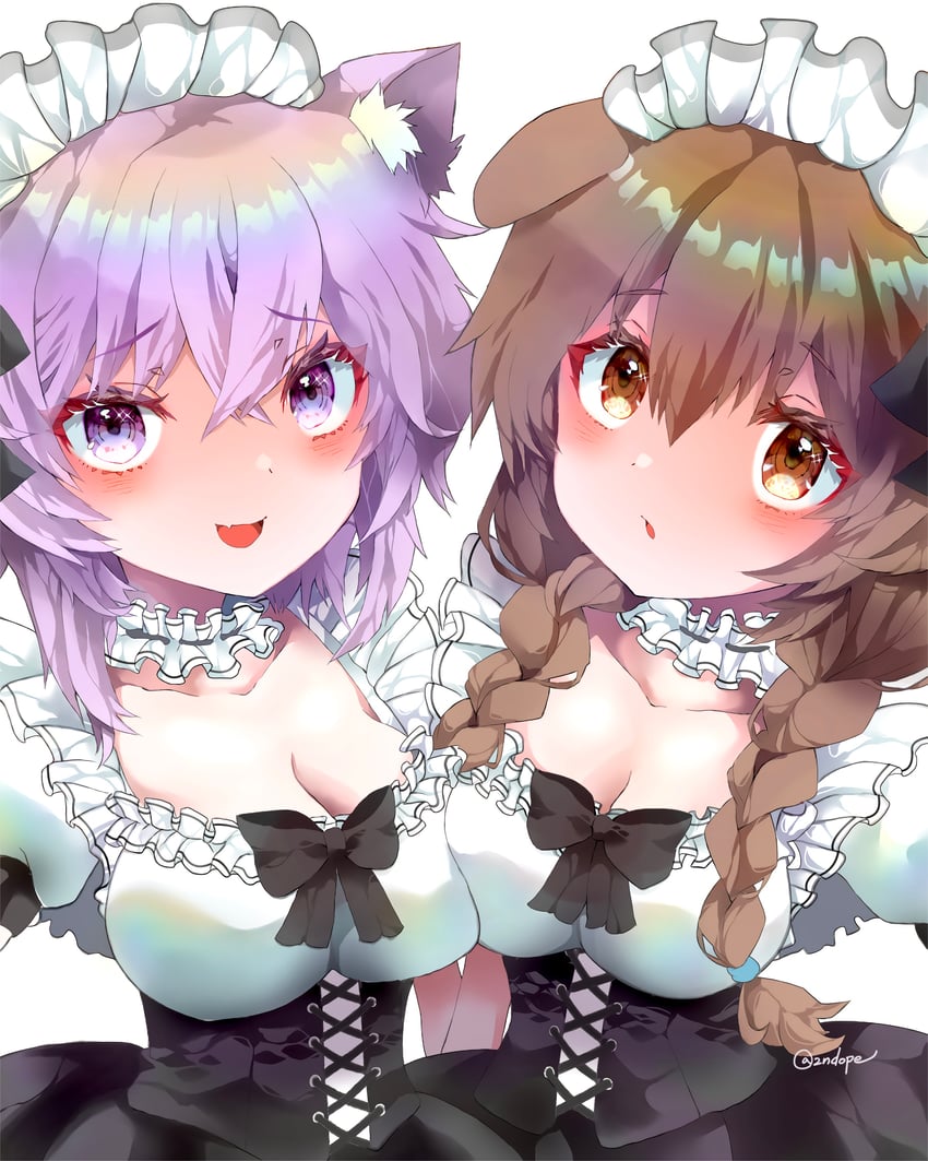 nekomata okayu and inugami korone (hololive) drawn by 2ndope