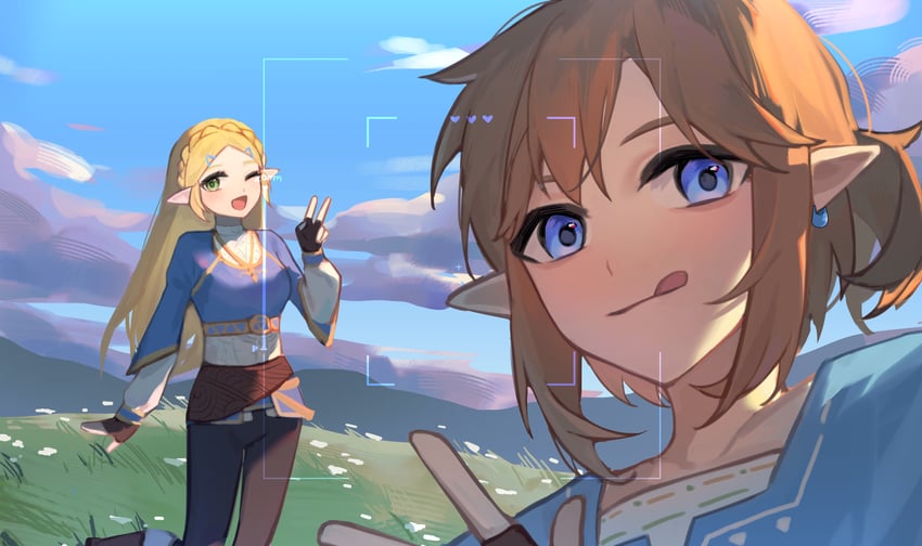 link and princess zelda (the legend of zelda and 1 more) drawn by yumiyumo3o